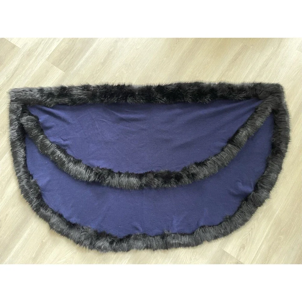 Donna Lepure Navy 100% Wool Knit Shawl Wrap Women Old Money Mob Wife Faux Fur